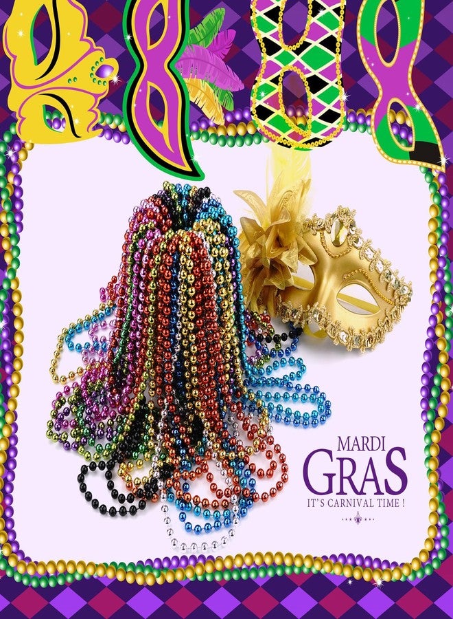 ZZYFGH 33'' 7mm Metallic Colors Bead Necklace Bulk, Mardi Gras Round Beaded Necklaces for Party Favors Costume Necklace (12 Pcs) - Image 5